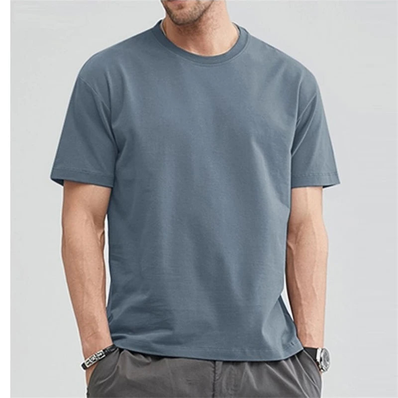 T Shirt For Men Summer Cotton Tops Solid Colors Blank Tshirts O-neck Men Clothing Plus Size M to 5XL