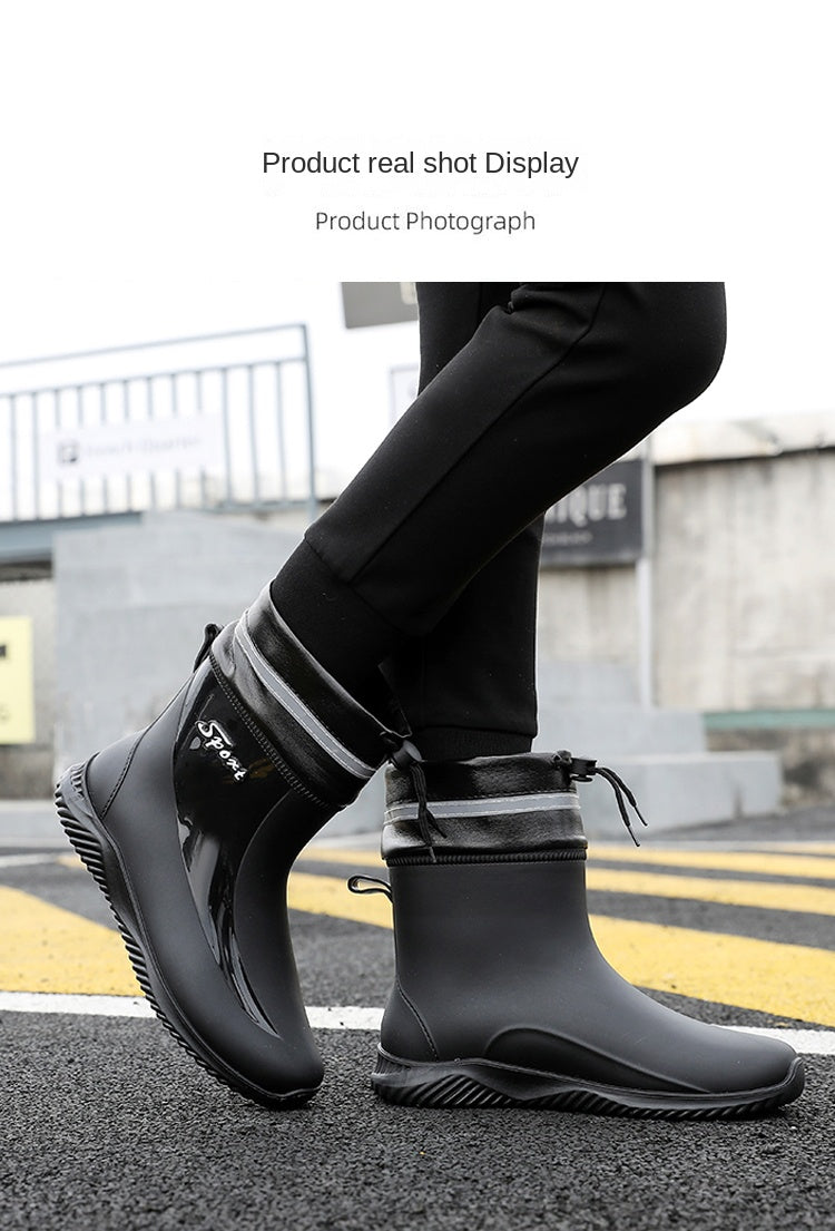 New rain boots for men non-slip wear-resistant take-out riding rubber shoes fishing mid-tube plus velvet winter waterproof shoes