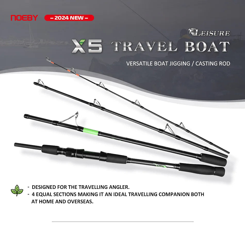 Noeby Travel Boat Jigging Fishing Rod 2.29m 2.43m 4 Sections Casting Rods Sinker 120# Drag 11kg Spinning Carbon Sea Fishing Rod