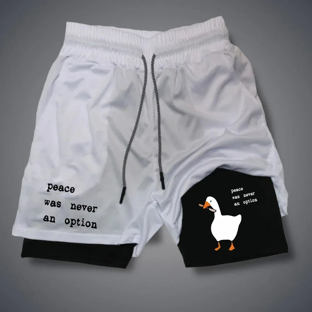 Cartoon Duck Print Men's Shorts Summer Double Layer Letter Print Shorts Quick Drying Pants Fitness Tracksuit Beach Short Pants