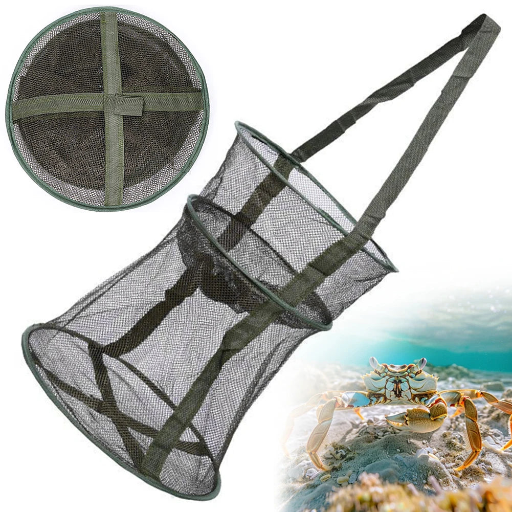 Mesh Fishing Cage Folding Fish Net Round Foldable Landing Net Fishing Cast Net Fishing Accessories