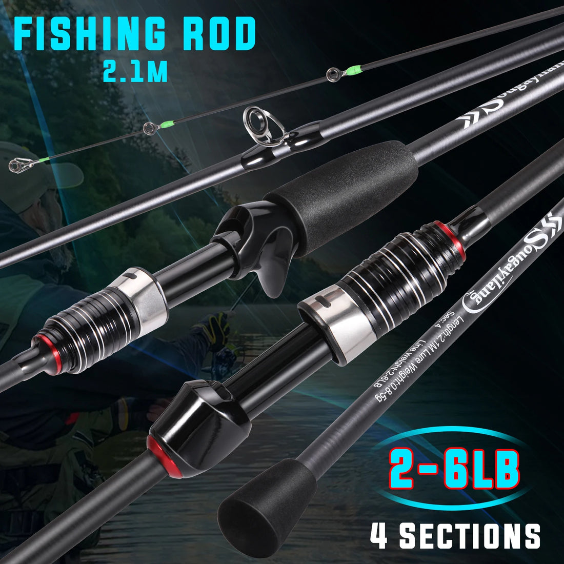 Sougayilang Fishing Rods 2.1m UltraLight Carbon Fiber Casting Rod and Pike Spinning Rod Max Drag 5kg with EVA Handle Pole Pesca