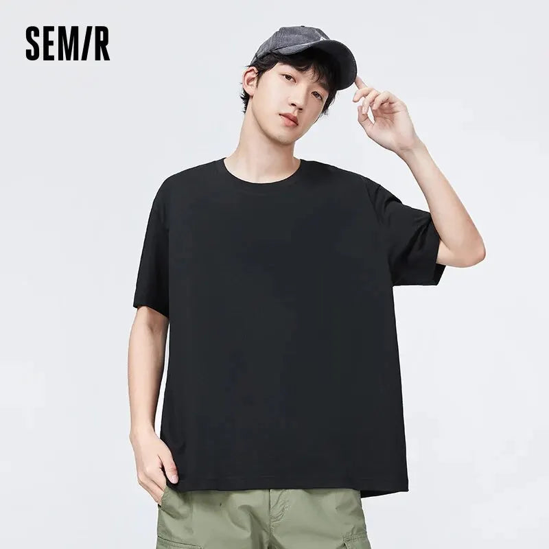 SEMIR T-shirt Men 2024 Spring New Daily Simple Commuting Casual Classic Trendy Solid Color Round Neck Short-sleeved T-shirt