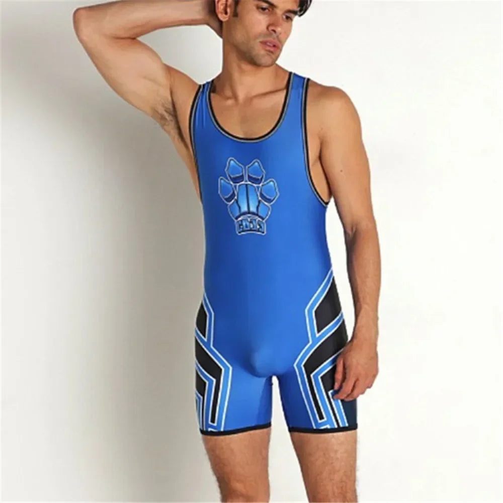 Summer Men's Wrestling Singlets Suits One-piece Powerlifting Sleeveless Gym Sport Fitness Clothing Boxing Tight Singlet Suit