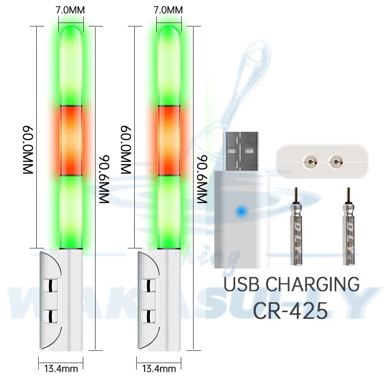 New 2-Piece LED Night Light Electronic Fishing Rod Light CR425 Rechargeable Battery+Dual Port USB Charging Night Fishing Tackle