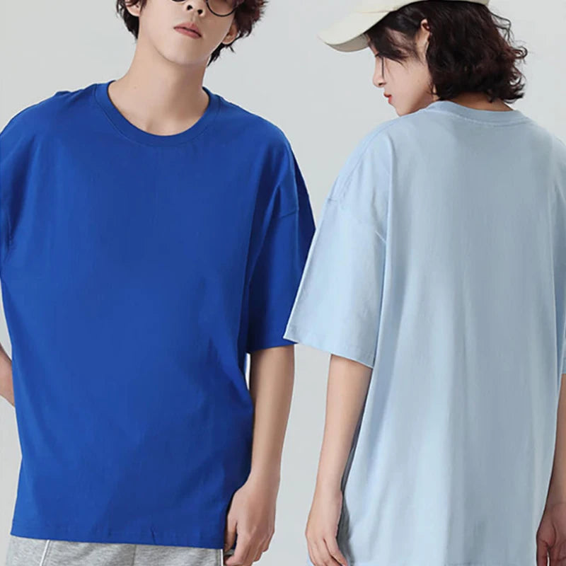 Summer Fashion Men's T Shirt Casual Solid Short Sleeve Classical Tee Mens 100% Cotton Oversized Hip-Hop Top Tees