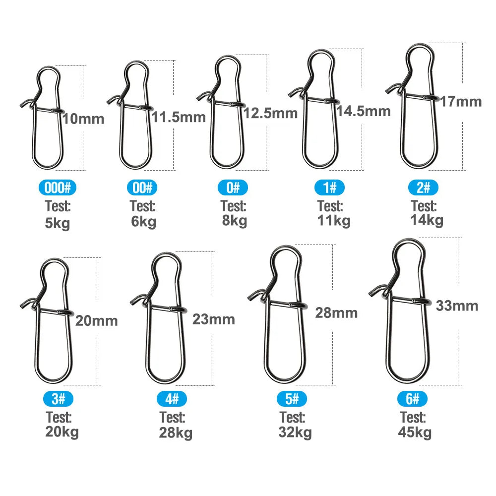 50 or 100 pcs Stainless Steel Fishing Snap Hooked Snap Pin Fastlock Clip Accessories Tackle for Barrel Swivel Lure hook