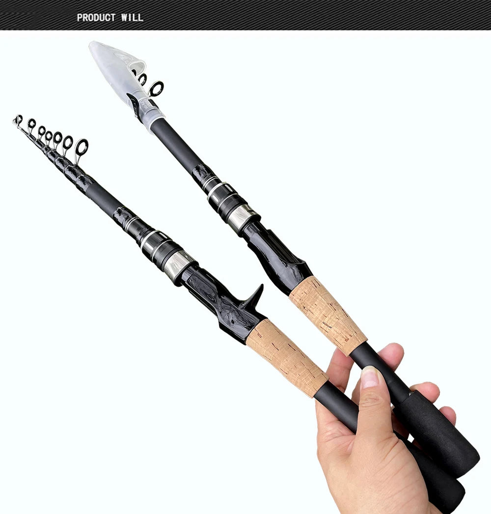 Baitcasting Lure Fishing Rod Spinning Telescopic 8g-25g Wooden Handle Carbon Casting Fishing Tackle Professional Light-weight