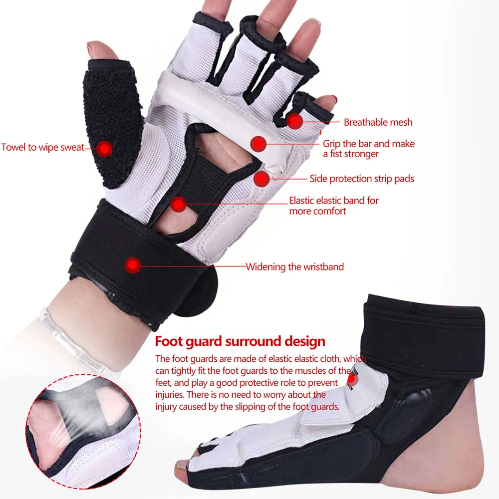 1 Pair Karate Gloves Taekwondo Equipment Half Finger Protector Boxing Hand Foot Protection Foot Guards Martial Arts Kickboxing