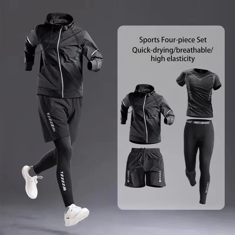 Men's Sportswear 1-5Pcs Suit  All-Season Running Cycling Fitness Quick Drying Clothing Jogging Training Men's Track Suit Set