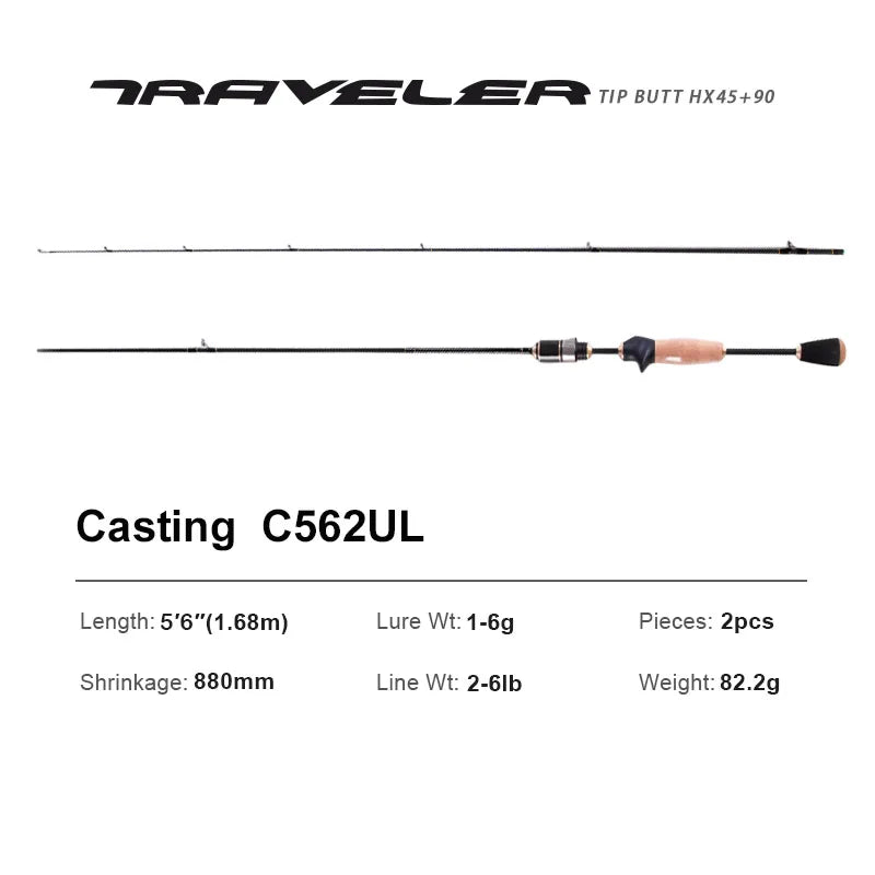 Traveller Spinning Casting Fishing Rods 1.9m 2.00m LS Guide Carbon UL Power MF Act Baitcasting Travel Rod