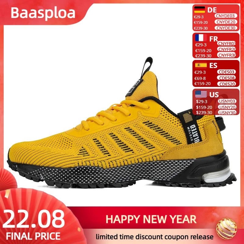 Baasploa 2022 New Male Sneakers Shoes Breathable Mesh Men Running Shoes Outdoor Grass  Walking Gym Shoes For Men Plus size 41-50