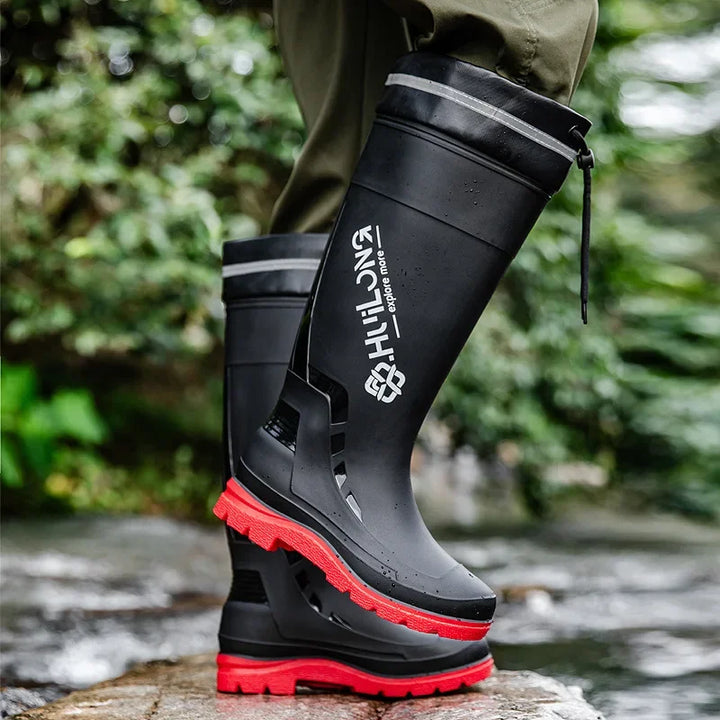 Men's Fashionable InsTrendy Waterproof Non-slip High Top Rain Boots With Thick Sole And Wear-Resistant Rubber Shoes For Fishing