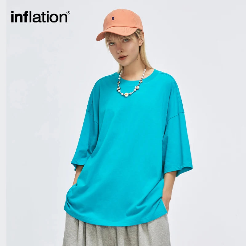 INFLATION Summer Short Sleeve Tees Unisex Casual Plain T-shirts 100% Cotton Oversized Tees Men Fashion Hip Hop T-Shirts 0057S21