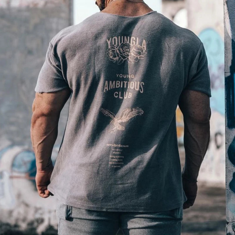 Fashion Casual Mens Clothing Men's Oversized T-shirt Ragged Short Sleeve Cotton Round Neck Printed T-shirt Gym Training Clothing