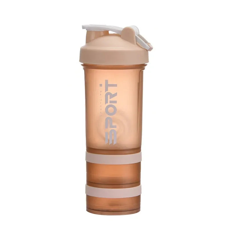 500ML 3-layer Sports Water Protein Powder Shaker Bottle Outdoor Travel Portable Leakproof Drinkware Plastic Drink BPA Free