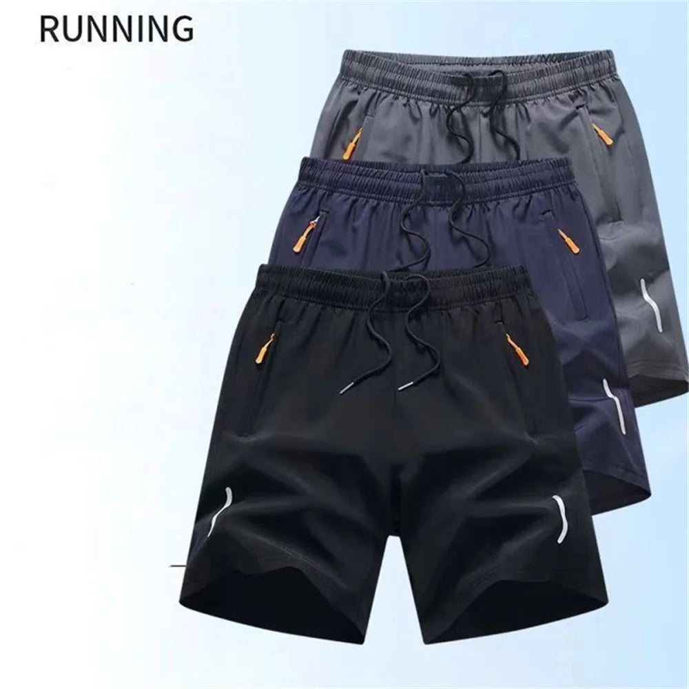 Men's Summer Ultra-thin Ice Silk Beach Casual Shorts Jogging Sport Quick Dry Male Zipper Loose Gym Sports Short Pants Sweatpant