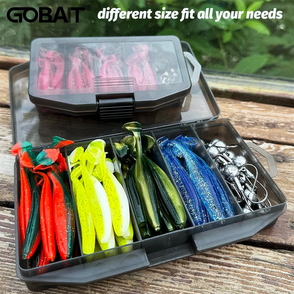 50PCS/Box Metal Jig Bait 5.5cm 7cm 10cm Soft Lure 3g 5g 7g 10g 14g Jigging Head Hook Fishing Box Pesca Swimbait Sinking Lure Kit