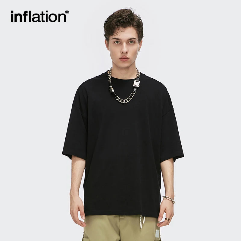 INFLATION Summer Short Sleeve Tees Unisex Casual Plain T-shirts 100% Cotton Oversized Tees Men Fashion Hip Hop T-Shirts 0057S21