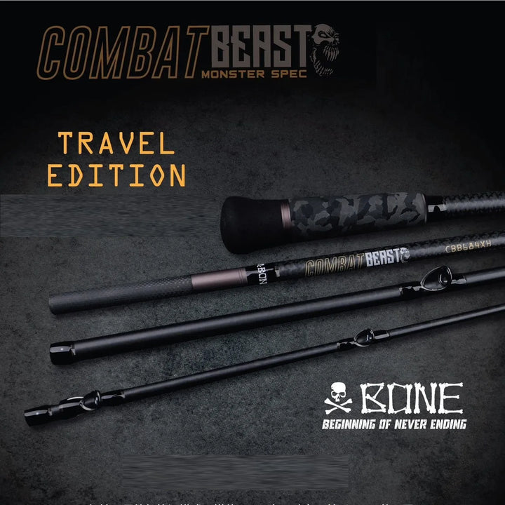 BONE COMBAT BEAST TRAVEL EDITION 4 Piece Fishing Rod Max Bait 100G Portable Rod For Monster With Pouch