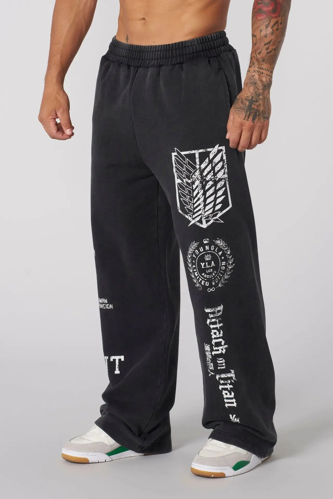 Young American trendy sweatpants collaboration anime joggers cotton terry print wide-leg casual pants hip-hop street pants