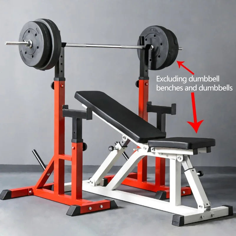 KX11 Adjustable Integrated Barbell Squat Rack Commercial Weight Lifting Barbell Rack Indoor Push Bench Barbell Semi-Frame Stand