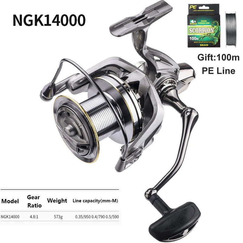 LINNHUE Big Spinning Fishing Reel 8000-14000 9000 10000 12000 Max Drag 20KG Sea Reel  Free Line Saltwater Freshwater Fish Pesca