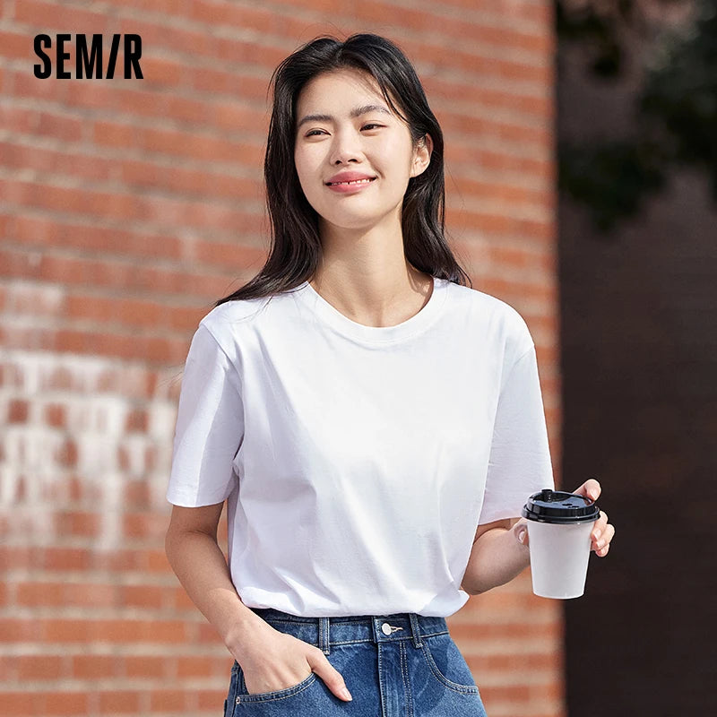 Semir 2024 Short-Sleeved T-Shirt Men Spring New Pure Cotton Bottoming Shirt Simple Commuting Casual Top Solid Color Round Neck