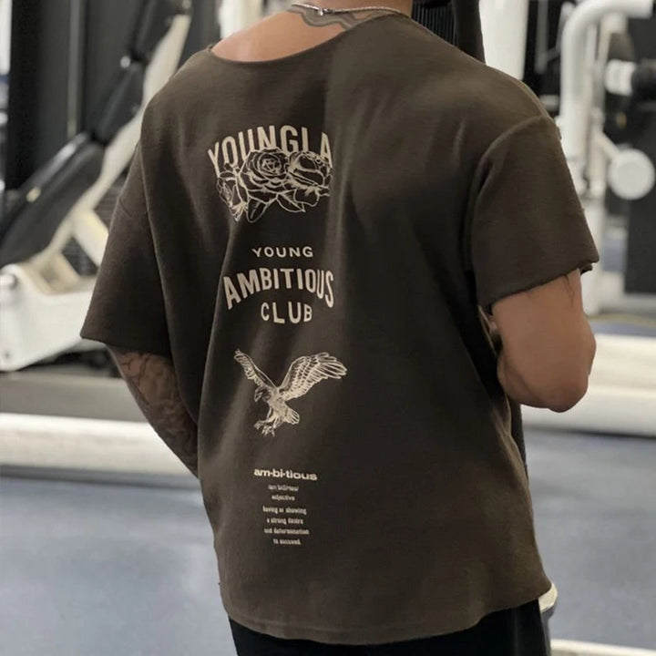 Fashion Casual Mens Clothing Men's Oversized T-shirt Ragged Short Sleeve Cotton Round Neck Printed T-shirt Gym Training Clothing