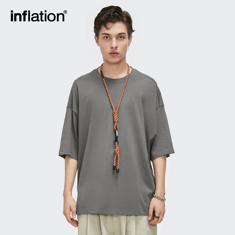 INFLATION Summer Short Sleeve Tees Unisex Casual Plain T-shirts 100% Cotton Oversized Tees Men Fashion Hip Hop T-Shirts 0057S21