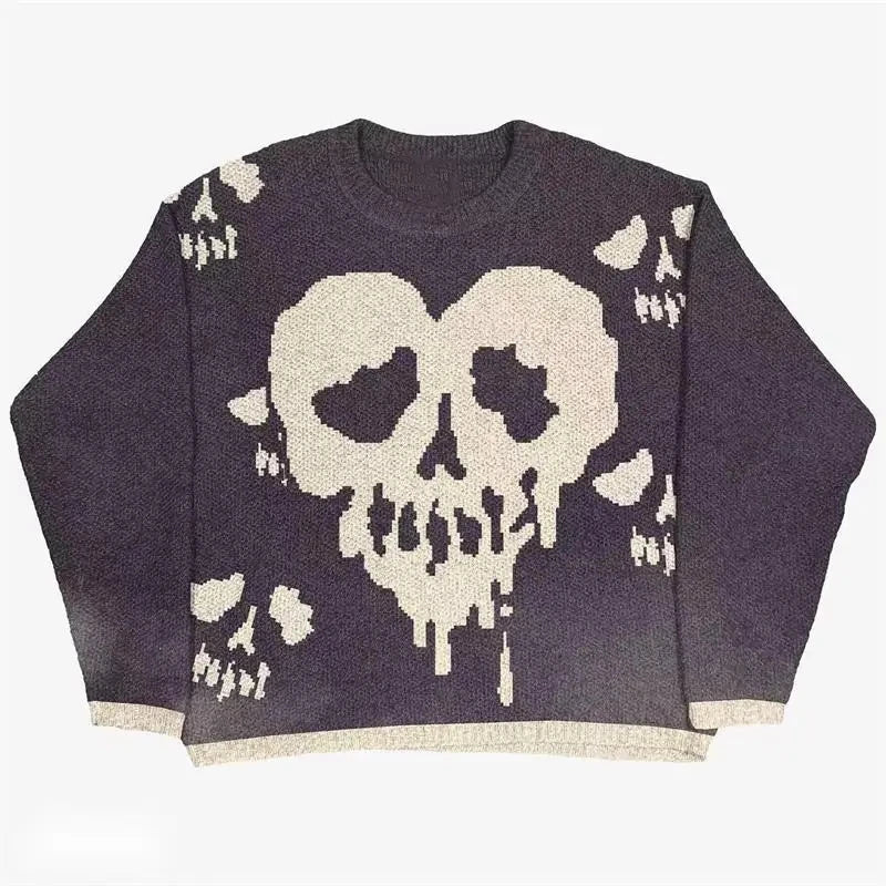 New Hip Hop Gothic Dark Anime Print Streetwear Knitted Sweater Men  Pullover Autumn Harajuku Sweater Women Oversized Sweate