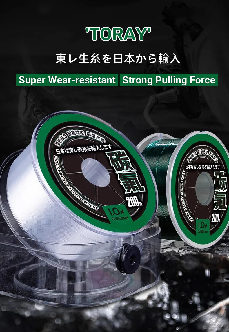 Japan TORAY Monofilament Nylon Fishing Line 200M Super Strong Fluorocarbon Coating Main Line Invisible Fast Sinking Carp Fishing