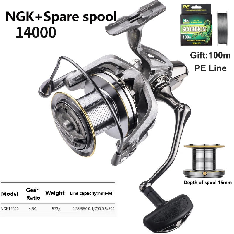 LINNHUE Big Spinning Fishing Reel 8000-14000 9000 10000 12000 Max Drag 20KG Sea Reel  Free Line Saltwater Freshwater Fish Pesca