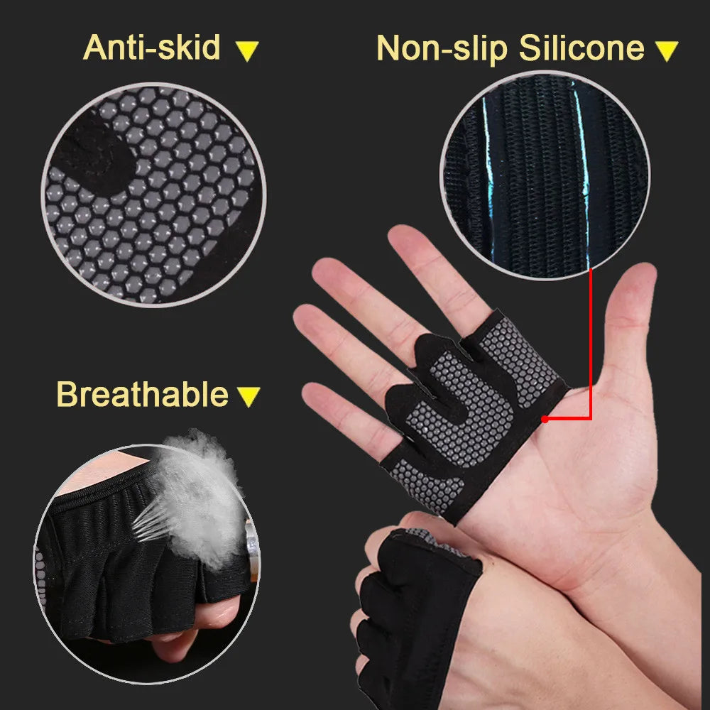 Gym Fitness Half Finger Gloves Men Women Anti-Slip Silicone Workout Glove Pull Up Power Weight Lifting Grips Hand Plam Protector