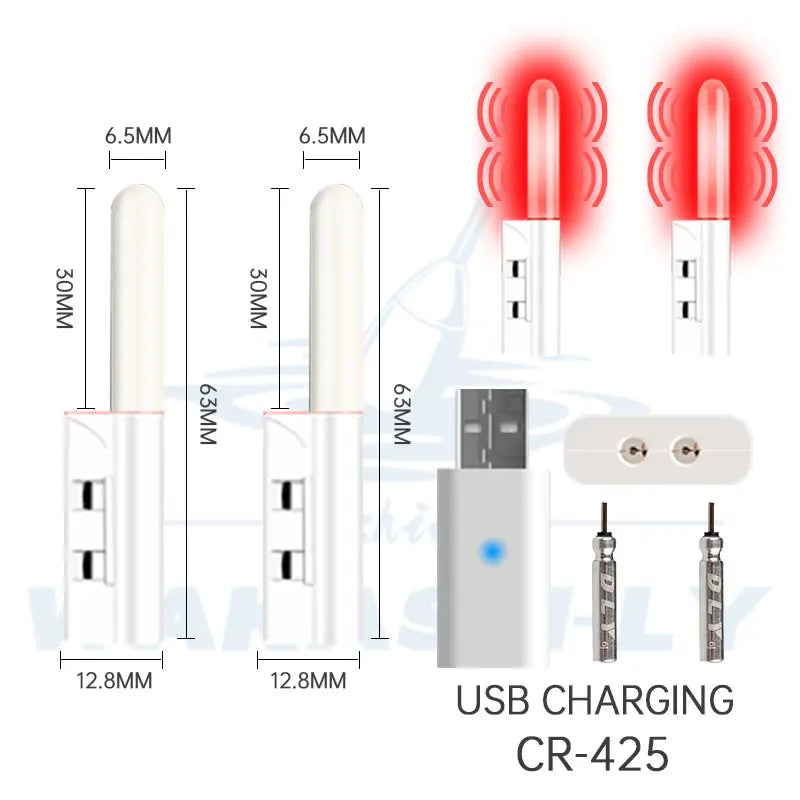 New 2-Piece LED Night Light Electronic Fishing Rod Light CR425 Rechargeable Battery+Dual Port USB Charging Night Fishing Tackle