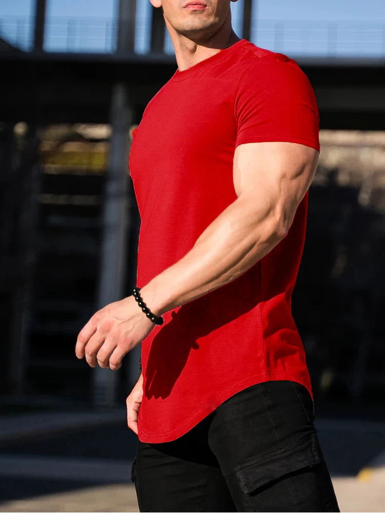 Muscle Fitness T-shirt Summer Men's Athleisure Workout short sleeve T-shirt High Quality cotton Men T-shirt Gym Sport Shirt Tops