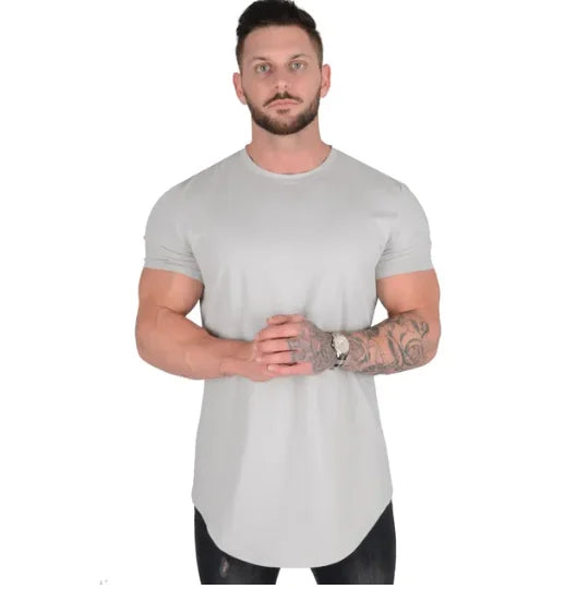 Muscle Fitness T-shirt Summer Men's Athleisure Workout short sleeve T-shirt High Quality cotton Men T-shirt Gym Sport Shirt Tops