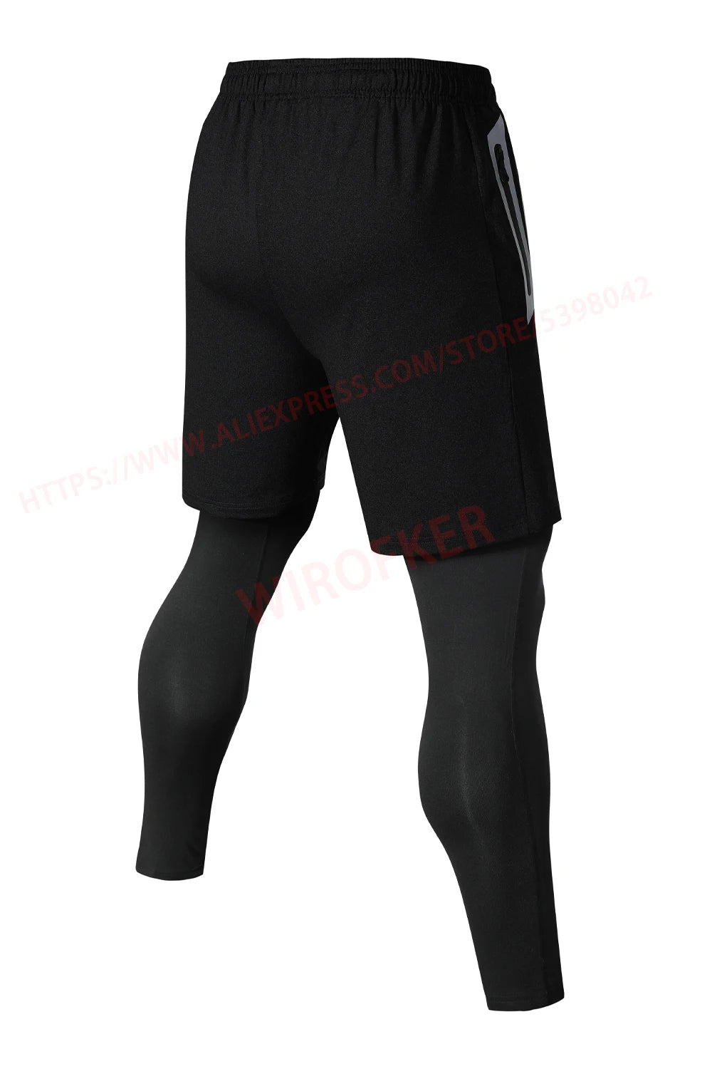 Men Sports Trouser 2 In 1 Compression Training Legging Breathable Joggers Zip Pockets Running Double Deck Fitness Gym Pants