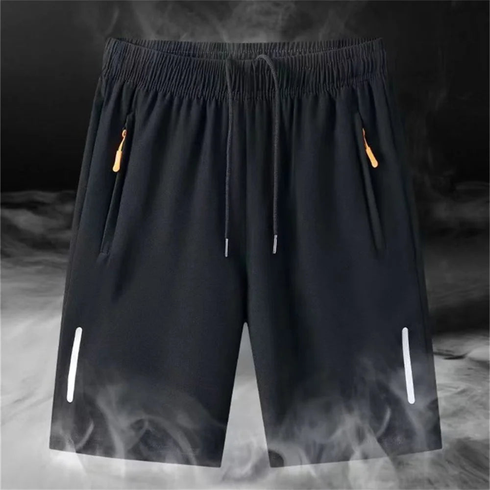 Men's Summer Ultra-thin Ice Silk Beach Casual Shorts Jogging Sport Quick Dry Male Zipper Loose Gym Sports Short Pants Sweatpant