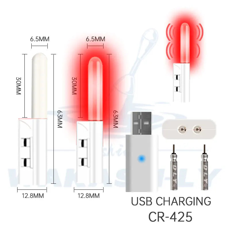 New 2-Piece LED Night Light Electronic Fishing Rod Light CR425 Rechargeable Battery+Dual Port USB Charging Night Fishing Tackle