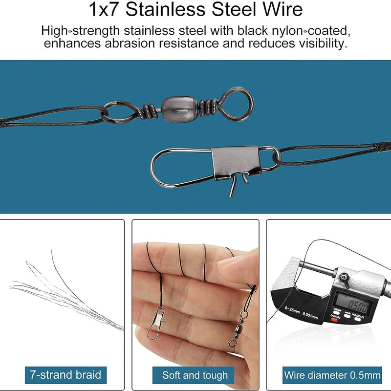 100/50/30/10pcs Anti Bite Steel Fishing Line Steel Wire Leader With Swivel Fishing Accessory Tools Lead Core Leash Fishing Wire