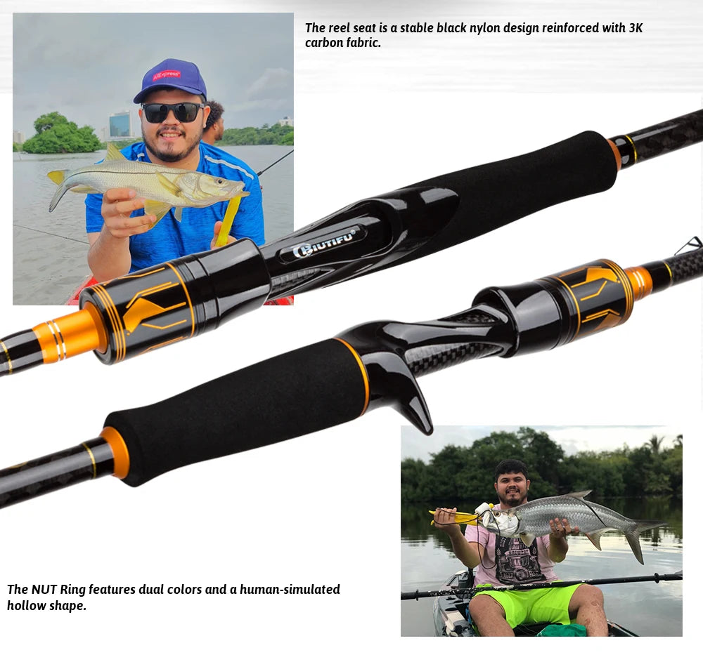 BIUTIFU Spinning Casting 2Tips Fishing Rods 1.8~2.7m Fuji Guide 2Sections T1000Carbon Baitcasting 7-80g Lure Bass Pike Fast Pole