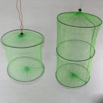 2 Layer Folding Round Nylon Mesh Metal Frame Crab Fishing Net Fish Crawdad Shrimp Minnow  Fishing Tackle Accessory