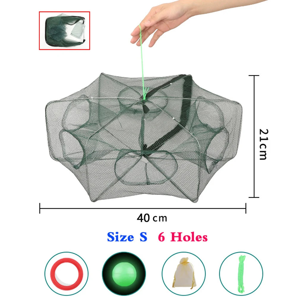 Folded Fishing Bait Trap, 6/8/12/16/20 Holes Foldable Fishing Nets for Fish/Crab/Shrimp/Crawdad Catcher Upgrade Large Space Gift