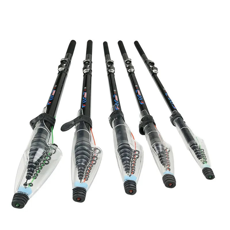 Black 2.7m 4.5m 5.4m 6.3m 7.2M Rock Fishing Rods 2-10KG Test M Power Telescopic Carbon Fishing Rod Carp Spinning Rods