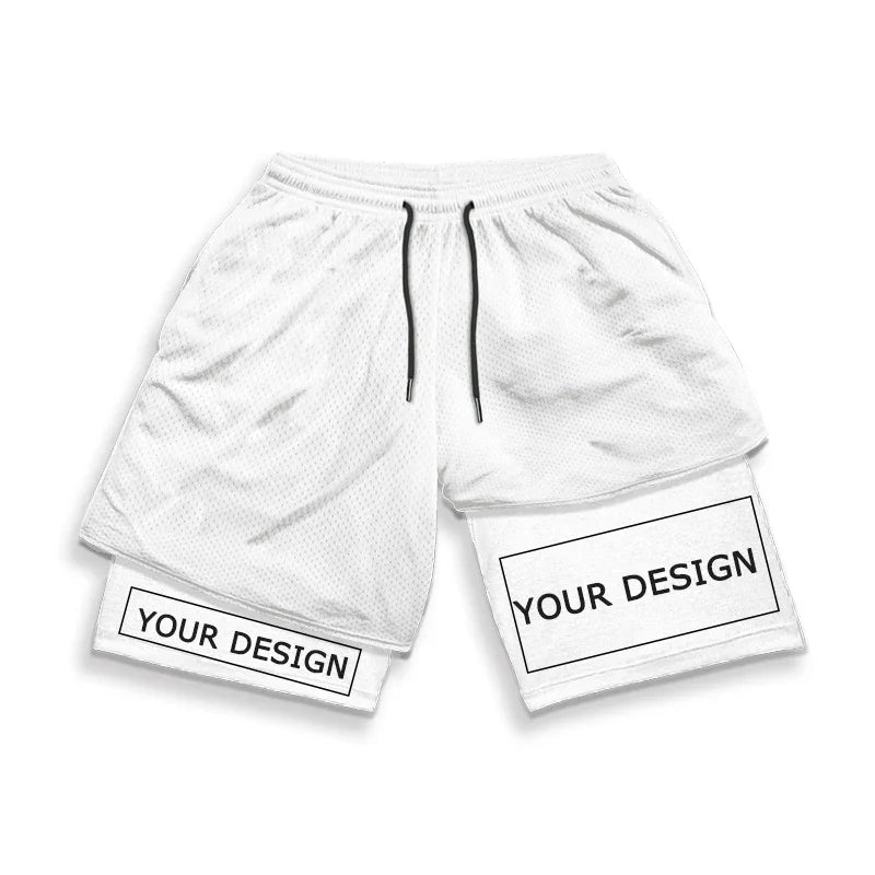 Customized Print 2 in 1 Gym Workout Shorts for Men Athletic Sport Quick Dry Compression Shorts 5 Inch Fitness Running Sportswear