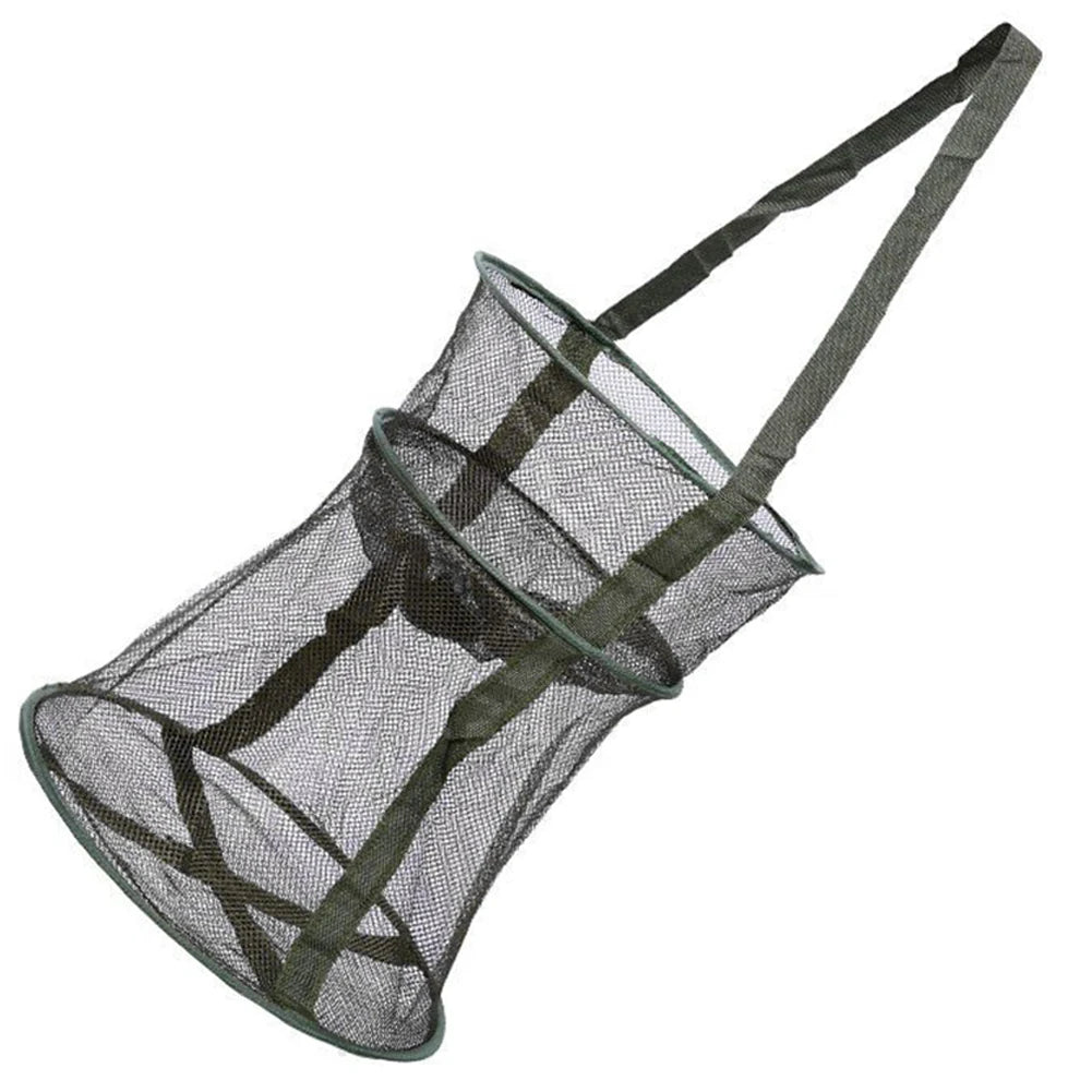 Mesh Fishing Cage Folding Fish Net Round Foldable Landing Net Fishing Cast Net Fishing Accessories