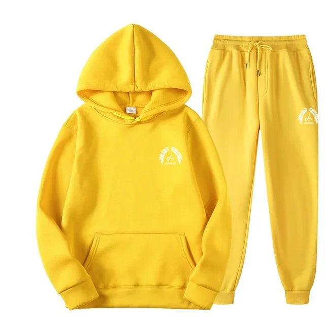 2024Men's autumn hot selling outdoor sports drawstring hooded pullover sweatshirt+pants, night running men's brand sportswear