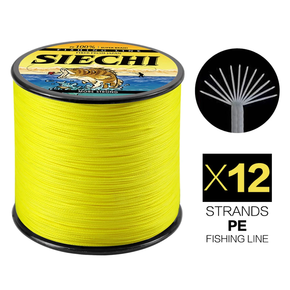 SIECHI Strong 300M-1000M 12 Strand Weaves PE Braided Fishing Line Multifilament 12 Braid Wire 33-150LB Carp Fishing Accessories