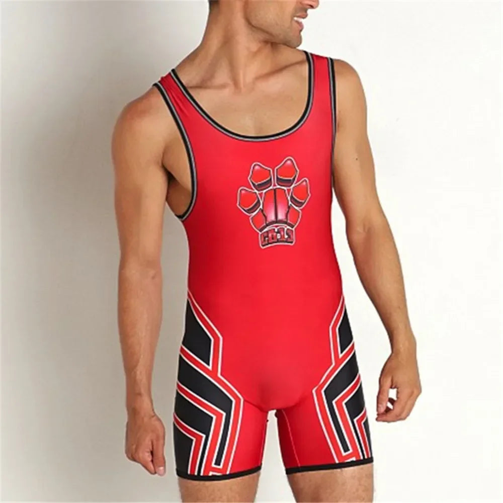 Summer Men's Wrestling Singlets Suits One-piece Powerlifting Sleeveless Gym Sport Fitness Clothing Boxing Tight Singlet Suit